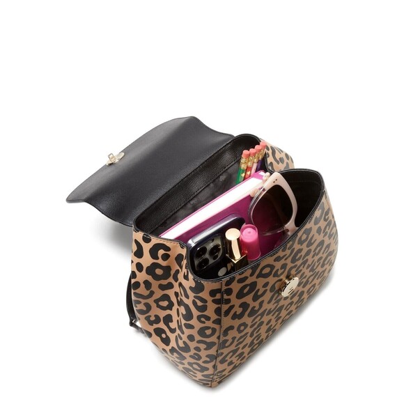 New Kate Spade Adel Leopard Print Medium Flap Backpack Leather Neutral Multi main image 5